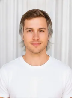 Ash Blonde Peekaboo hair color rendered by HairGlam on a male model