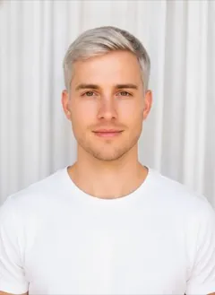 Ash Blonde hair color rendered by HairGlam on a male model