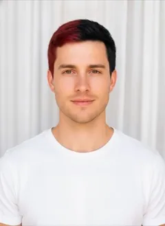 Black + Red Split Dye hair color rendered by HairGlam on a male model
