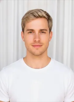 Blonde + Dark Roots hair color rendered by HairGlam on a male model