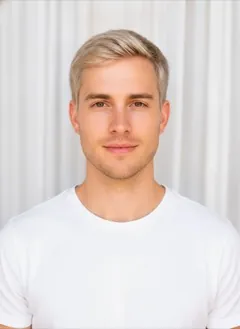 Blonde Reverse Ombré hair color rendered by HairGlam on a male model