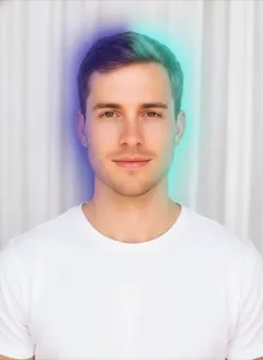Blue Aura Split Dye hair color rendered by HairGlam on a male model