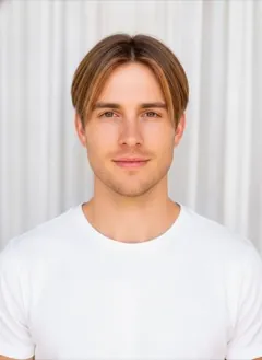 Caramel Money Piece hair color rendered by HairGlam on a male model