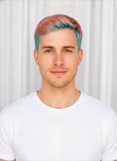 Coral Reef hair color rendered by HairGlam on a male model