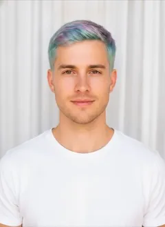 Cotton Candy Dip Dye hair color rendered by HairGlam on a male model