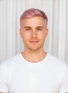 Cotton Candy Peekaboo hair color rendered by HairGlam on a male model