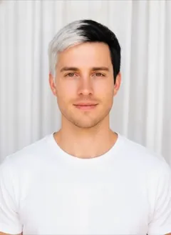Cruella Split Dye hair color rendered by HairGlam on a male model