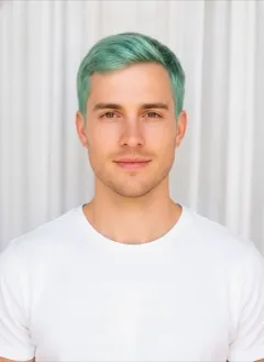 Electric Aqua Dip Dye hair color rendered by HairGlam on a male model