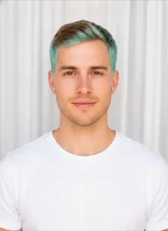 Electric Aqua Peekaboo hair color rendered by HairGlam on a male model