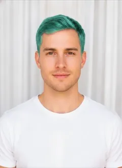 Electric Aqua hair color rendered by HairGlam on a male model