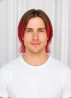 Electric Cherry Dip Dye hair color rendered by HairGlam on a male model