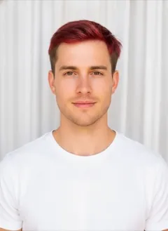 Electric Cherry Peekaboo hair color rendered by HairGlam on a male model