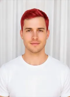 Electric Cherry hair color rendered by HairGlam on a male model