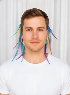 Feather Extensions hair color rendered by HairGlam on a male model