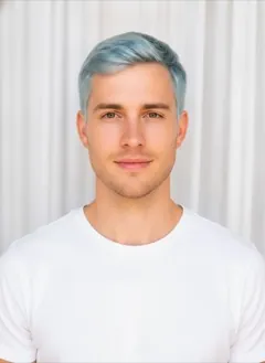 Icy Blue Dip Dye hair color rendered by HairGlam on a male model