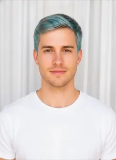 Icy Blue Peekaboo hair color rendered by HairGlam on a male model