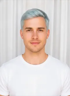 Icy Blue hair color rendered by HairGlam on a male model