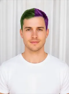 Incredible Hulk Split Dye hair color rendered by HairGlam on a male model