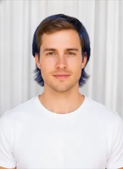 Indigo Blue Peekaboo hair color rendered by HairGlam on a male model