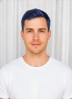 Indigo Blue hair color rendered by HairGlam on a male model