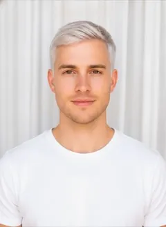 Platinum Blonde Dip Dye hair color rendered by HairGlam on a male model