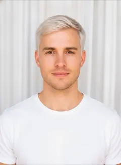 Platinum Blonde hair color rendered by HairGlam on a male model