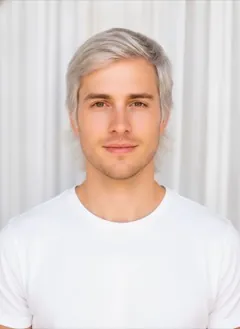 Platinum Peekaboo hair color rendered by HairGlam on a male model