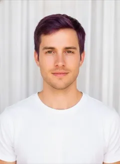 Plum Dip Dye hair color rendered by HairGlam on a male model