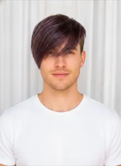 Plum Peekaboo hair color rendered by HairGlam on a male model