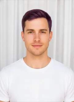 Plum hair color rendered by HairGlam on a male model