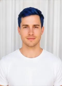 Royal Blue Dip Dye hair color rendered by HairGlam on a male model