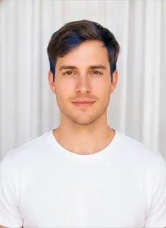 Royal Blue Peekaboo hair color rendered by HairGlam on a male model