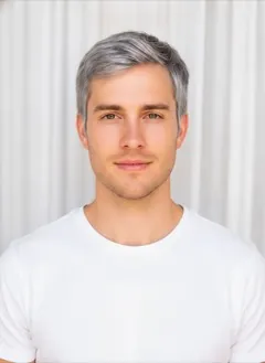 Silver Peekaboo hair color rendered by HairGlam on a male model