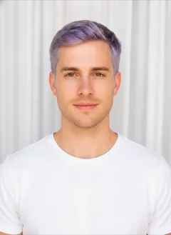 Silver Purple Dip Dye hair color rendered by HairGlam on a male model