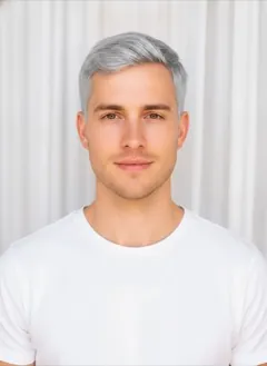 Silver hair color rendered by HairGlam on a male model