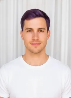 Violet Purple Dip Dye hair color rendered by HairGlam on a male model