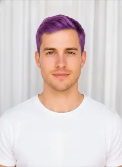 Violet Purple hair color rendered by HairGlam on a male model
