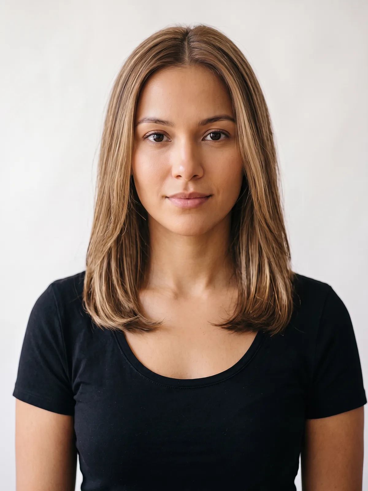 Bronde hair color, AI render on a female model