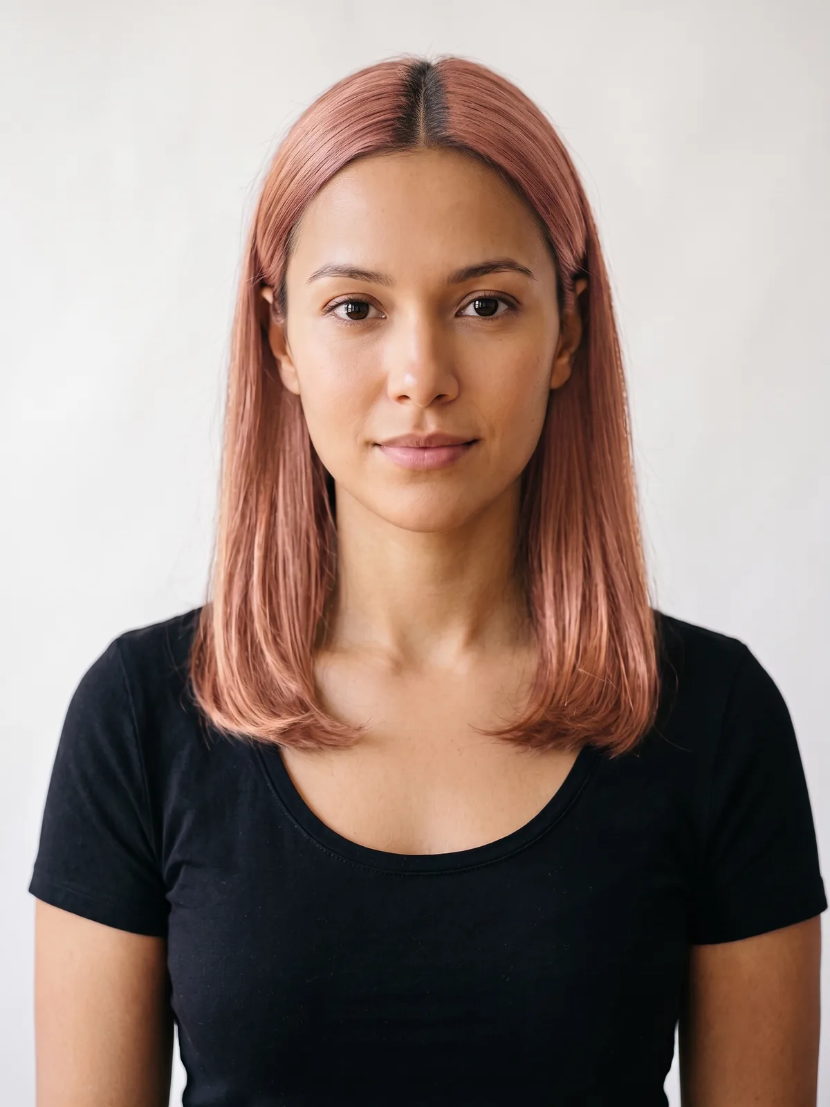 Rose Gold hair color, AI render on a female model