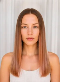 Sunset hair color rendered by HairGlam on a female model