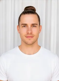 Ballerina Bun rendered by HairGlam on a male model