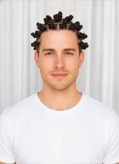 Bantu Knots rendered by HairGlam on a male model