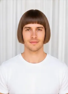 Blunt Bob Bangs rendered by HairGlam on a male model