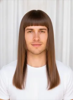 Blunt Hime Bangs rendered by HairGlam on a male model