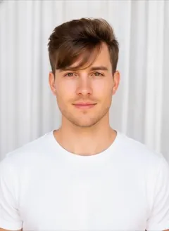 Bouffant Bangs rendered by HairGlam on a male model