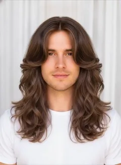 Butterfly Cut Long rendered by HairGlam on a male model