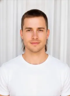 Close Cropped Mullet rendered by HairGlam on a male model