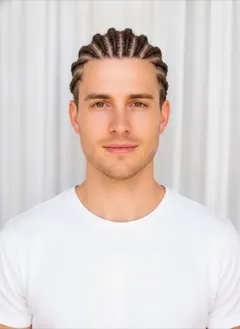 Cornrows rendered by HairGlam on a male model
