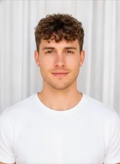 Curly Bangs rendered by HairGlam on a male model