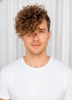 Curly Flipover rendered by HairGlam on a male model